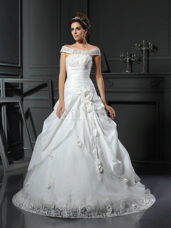 Abito da Sposa in Raso Ball Gown Coda A Strascico Cappella Allacciato Senza Maniche