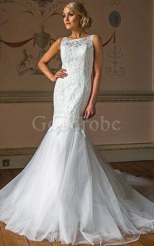 Robe de mariée delicat en tulle appliques de traîne mi longue col en bateau