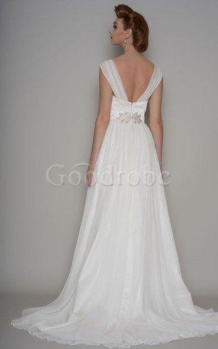 Robe de mariée plissé naturel de col en v avec manche épeules enveloppants avec perle