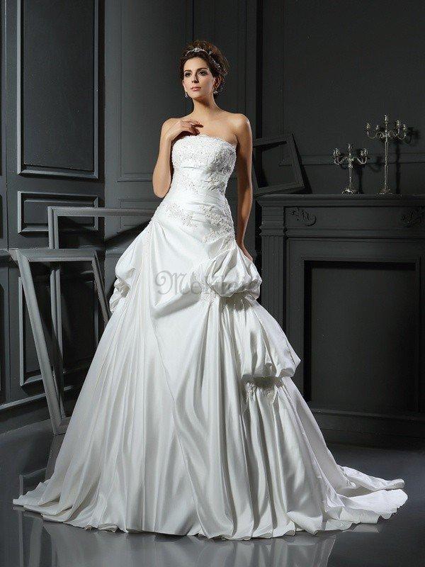 Empire Taille Duchesse Linie Satin Brautkleid mit Rücken Schnürung mit Applikation