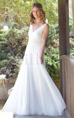 Abito da Sposa in Chiffon Spazzola Treno con Fiocco con Fusciacca Semplice