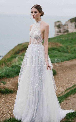 Abito da Sposa A Line Lupetto Spazzola Treno in Tulle Seducente