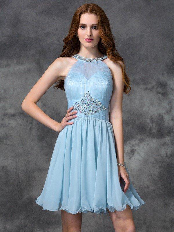 Prinzessin Chiffon A Linie Mini Cocktailkleid mit Natürlicher Taille