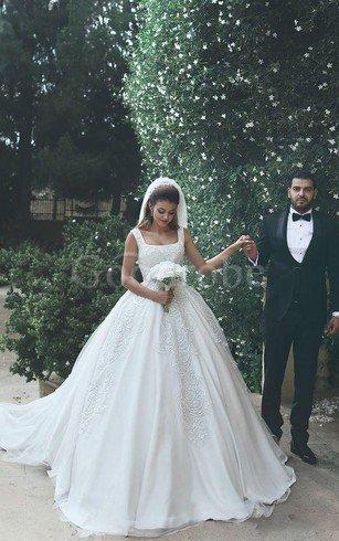 Robe de mariée de traîne moyenne de traîne mi longue a ligne avec fleurs en dentelle