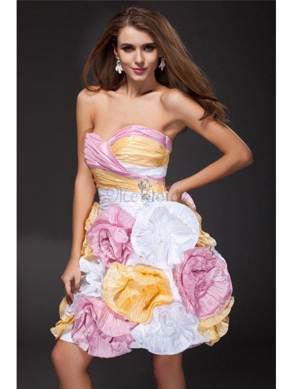 Normale Taille Herz Ausschnitt Prinzessin Taft Cocktailkleid mit Blume