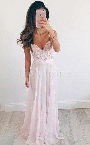 Robe de bal a ligne avec zip en chiffon avec sans manches en dentelle