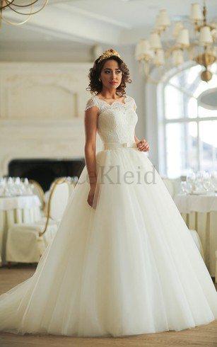 Tüll Duchesse Linie Normale Taille Brautkleid mit Bordüre mit Gekappten Ärmeln