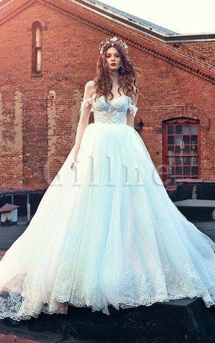 Abito da Sposa Vintage Schiena Nuda con Applique in Tulle con Piega