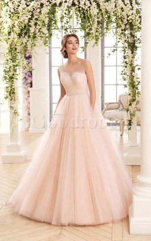 Robe de mariée naturel textile en tulle manche nulle croisade avec perle