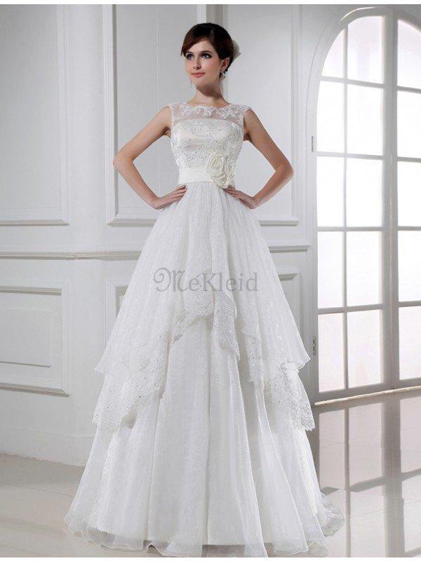 Prinzessin Ärmelloses Organza Brautkleid mit Empire Taille mit Blume