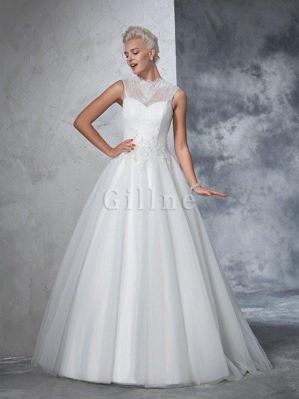 Abito da Sposa Lunghi Alta Vita Senza Maniche con Applique Lupetto