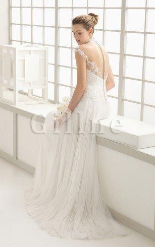 Abito da Sposa Senza Vita Conservatore All Aperto Shiena Sheer con Manica Corte