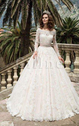 Abito da Sposa con Perline a Riva A Line Elegante Fuori dalla spalla