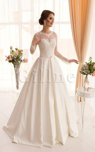 Abito da Sposa A Line con Applique con Maniche Lunghe con Bottone decorato