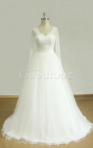 Robe de mariée avec perle ceinture en dentelle ligne a en tulle