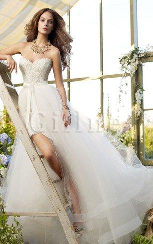 Abito da Sposa A Terra Cerniera A Line in Tulle con Nastro