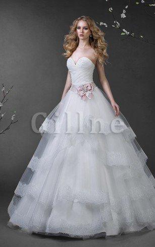 Abito da Sposa con Criss cross Spazzola Treno Lungo con Seghettato Ball Gown