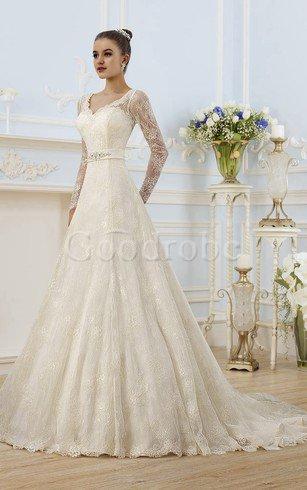 Robe de mariée avec nœud v encolure en dentelle decoration en fleur cordon