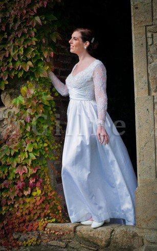 Abito da Sposa con Increspature in Taffeta con Applique A Line A Terra