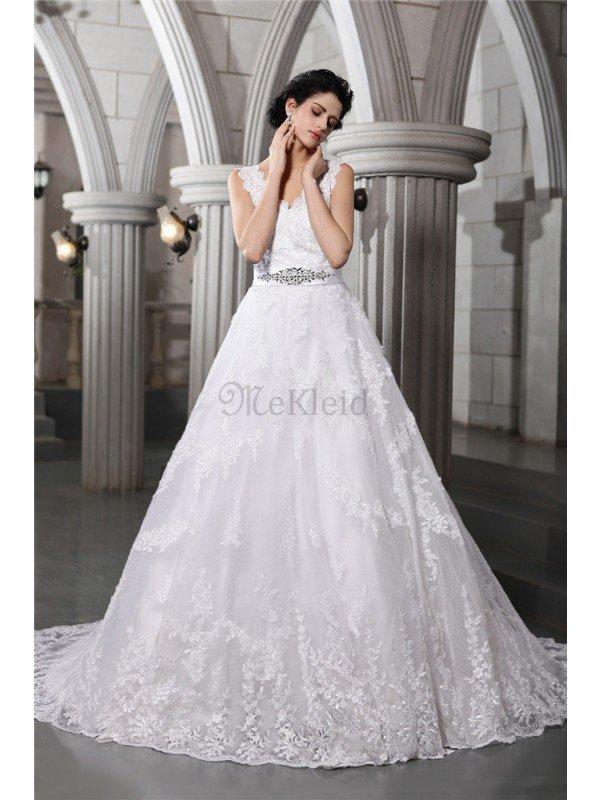 Empire Taille V-Ausschnitt Organza Brautkleid mit Applike