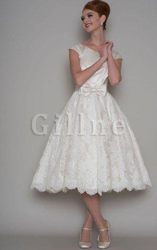 Abito da Sposa in Pizzo con Applique con Bottone A Line in Pizzo