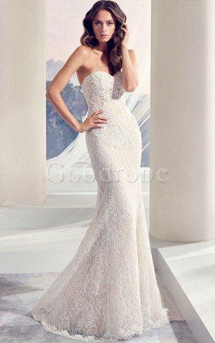 Robe de mariée longue manche nulle col en forme de cœur de bustier avec perle