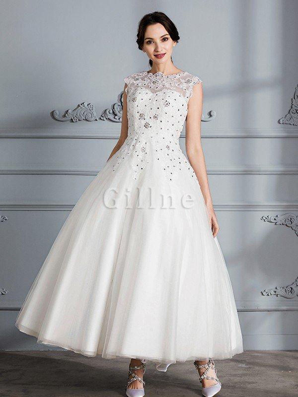 Abito da Sposa in Tulle Ball Gown Tondo Senza Maniche Naturale