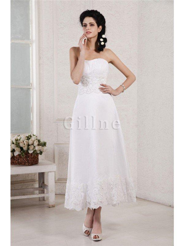 Abito da Sposa Cerniera con Applique Corto con Perline con Piega