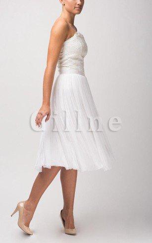 Abito da Sposa Al Ginocchio in Tulle con Piega in Pizzo Senza Spalline