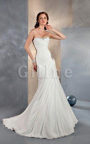 Abito da Sposa A Terra con Perline Spazzola Treno in Chiffon Cuore