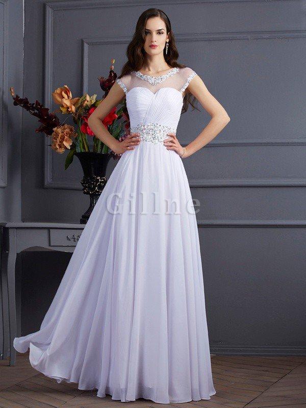 Abito da Sposa con Manica Corte A Line in Chiffon Cerniera Lungo