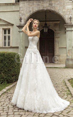 Abito da Sposa A Line Allacciato con Applique Naturale Cuore