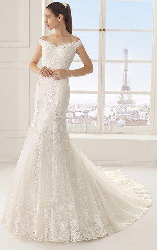 Robe de mariée vintage d'epaule ecrite en forme en dentelle avec manche courte