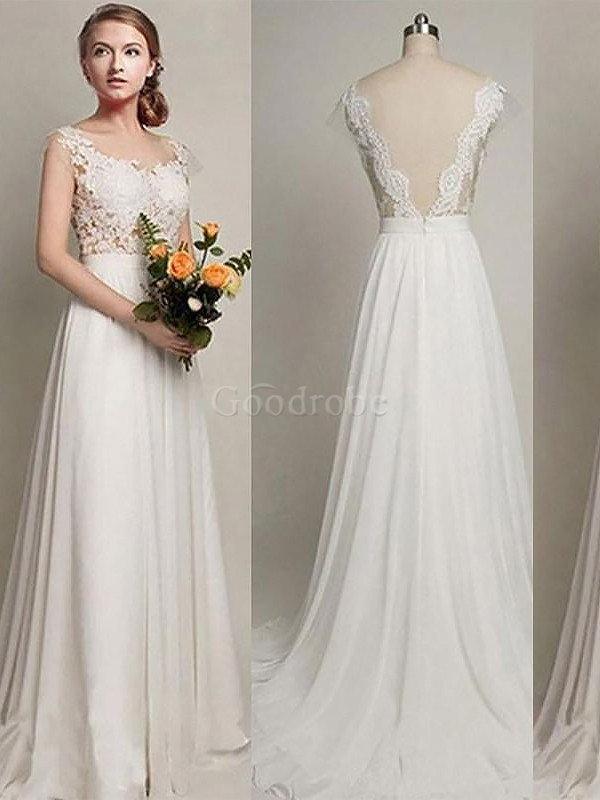 Robe de mariée naturel a-ligne manche nulle encolure