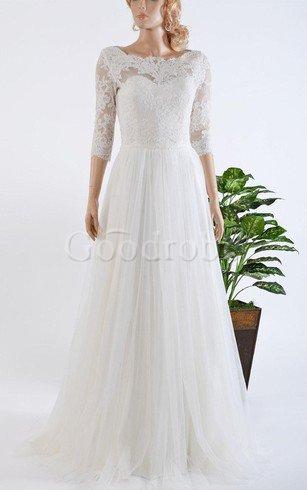 Robe de mariée delicat ligne a col en bateau en /4 manche en dentelle