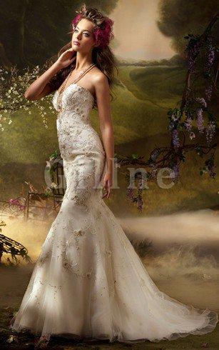 Abito da Sposa Schiena Nuda in Tulle con Ricamo Sirena Naturale