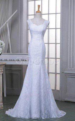 Robe de mariée longue en satin de col en cœur manche nulle avec décoration dentelle