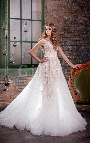 Abito da Sposa A Line Senza Maniche A Terra Tondo con Applique