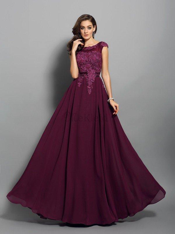 A Line Bodenlanges Sittsames Abendkleid mit Empire Taille mit Applike