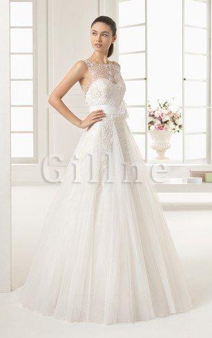 Abito da Sposa Coda A Strascico Corto con Fiore Shiena Sheer con Piega A Line