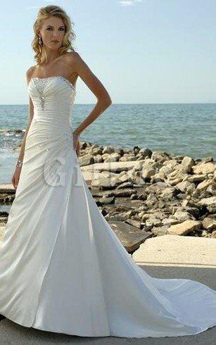 Abito da Sposa Principessa A Line Naturale a Riva con Perline