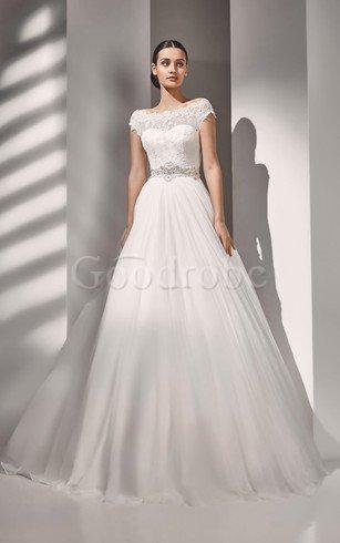 Robe de mariée naturel festonné avec bouton de traîne courte ligne a