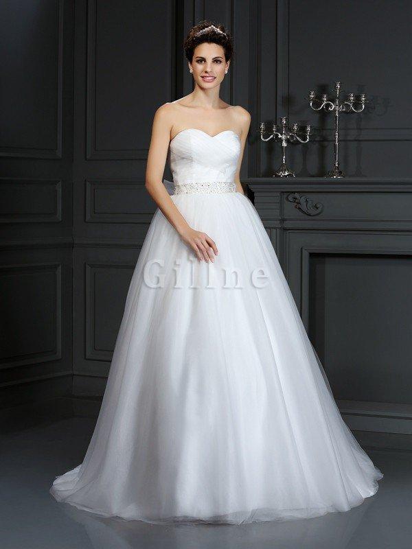 Abito da Sposa Senza Maniche Coda A Strascico Corto Ball Gown Cerniera Cuore