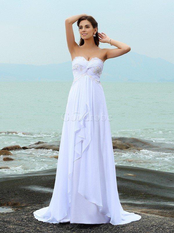 Robe de mariée longue de princesse en chiffon en plage fermeutre eclair