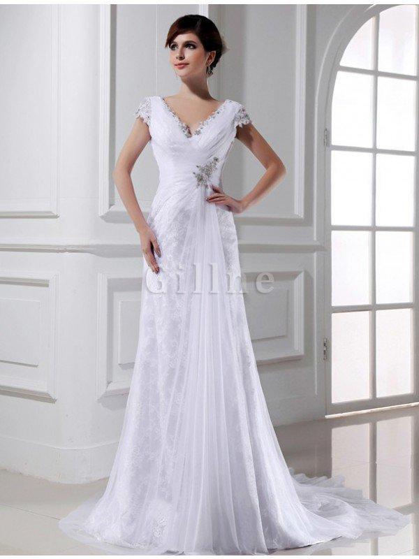 Abito da Sposa Principessa A Line con Applique Cerniera V Scollo