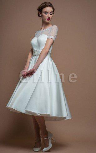 Abito da Sposa con Bottone con Manica Corte Semplice Vintage con Applique