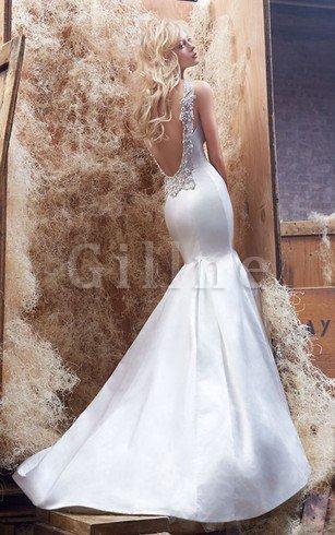 Abito da Sposa Spazzola Treno Senza Maniche V Scollo con Applique con Perline