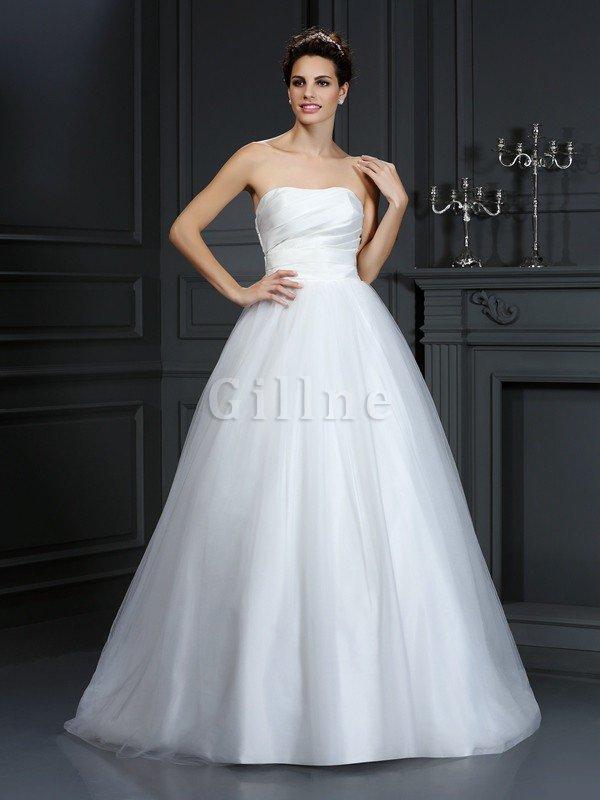 Abito da Sposa con Piega Ball Gown in Taffeta Coda A Strascico Corto Senza Strap