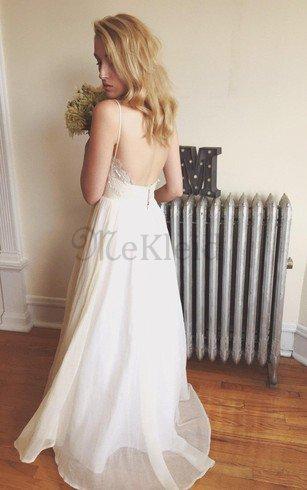 Ärmelloses Bodenlanges Sexy Brautkleid mit Applike mit V Ausschnitt