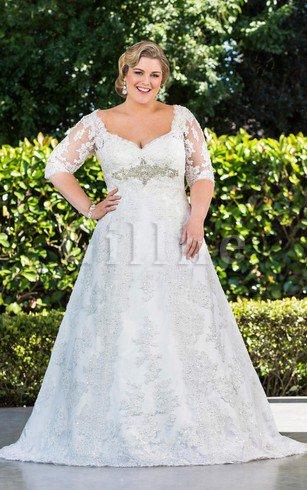 Abito da Sposa con Seghettato con Paillette in Raso in Pizzo Elegante